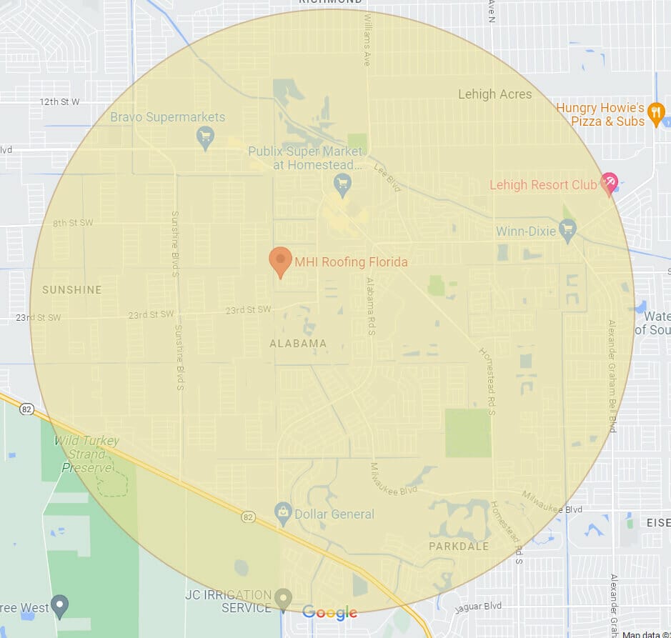 service area map MHI Roofing Cape Coral